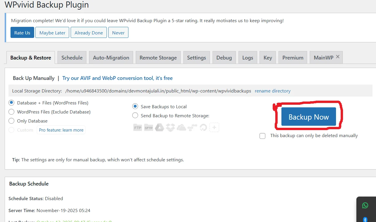 how to backup wordpress site
